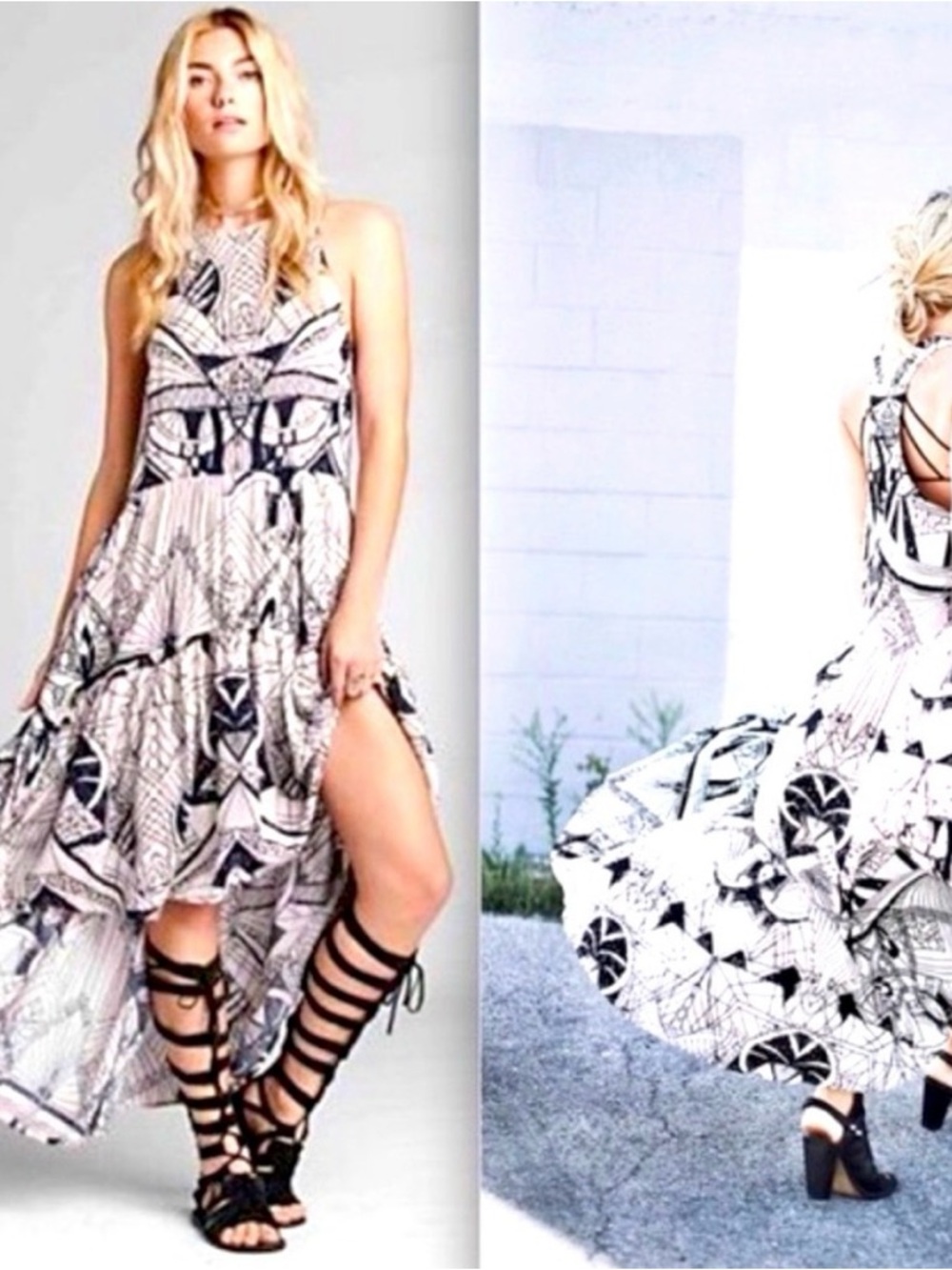Free People Black & White La Mar Maxi Dress